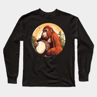 Orangutan playing drums Long Sleeve T-Shirt